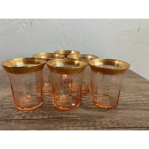 Vintage Tiffin Franciscan Rambler Rose Pink Etched Gold Rim Glasses Set of 6 - Picture 10 of 11